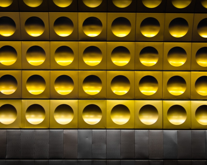 pattern, circle shape, metallic, dot, design, shiny, industry, architecture, surface, line, yellow, 2K, reflection, construction Industry, square, minimal