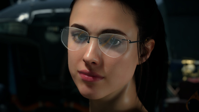 2K, Death Stranding, glasses, women with glasses, screen shot, Mama (Death Stranding), dark hair, Margaret Qualley, Hideo Kojima, video game art
