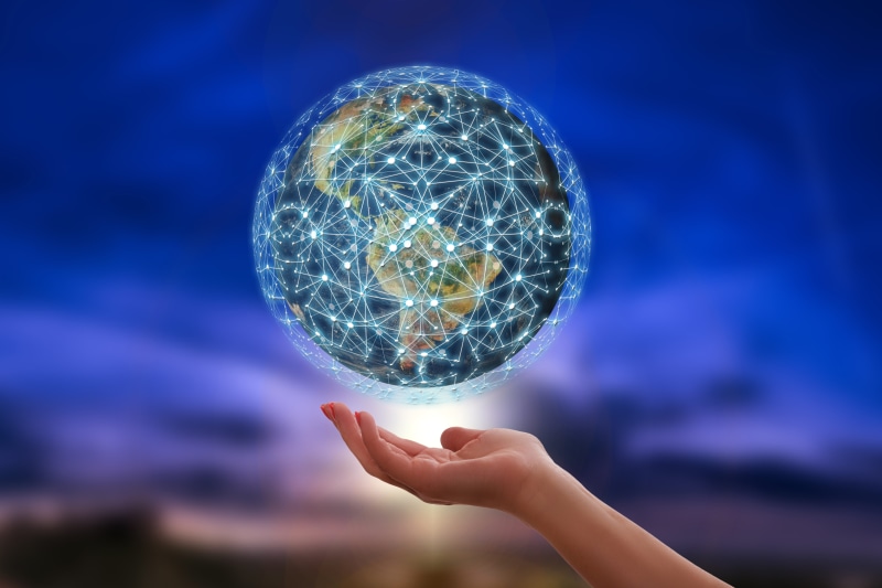 glowing, nature, block chain, galaxy, child, global, outdoors, blue, worldwide, holding, technology, sky, security, 5K, stop, digitization, earth, human hand