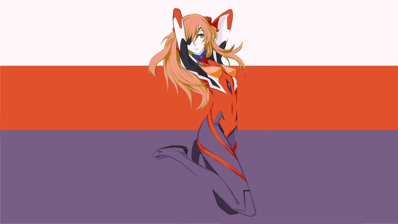 copy space, red, nature, anime girls, orange color, blue, eyepatches, art and craft, haired, flying, representation, Asuka Langley Soryu, anime, indoors