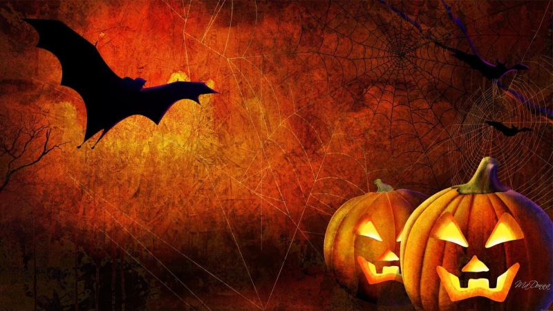 1080P, bats, poster, bat, orange, pumpkins, scary, spooky, pumpkin, halloween, theme, haloween, spider-web, lights, jacks, jack--o--lantersn