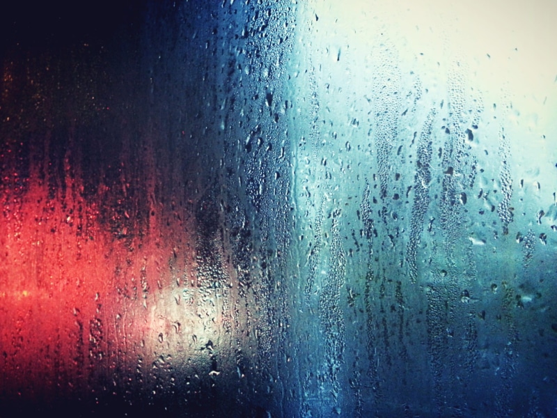 condensation, weather, red and black, showing, glass, water, indoors, glass panel, purity, textured, nature, rainy season, lights, raindrop, drop, abstract