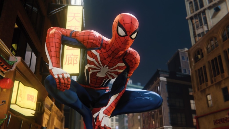 Peter Parker, Night, Spider-Man, Spider-Man (PS4), Superhero, 1080P, Advanced Suit (Spider-Man), City, Video Game, Marvel Comics, New York
