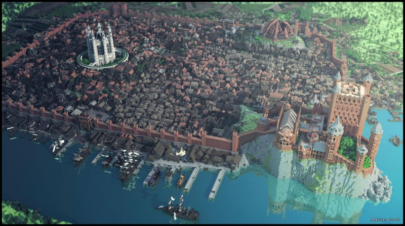 building, travel destinations, auto post production filter, day, building exterior, WesterosCraft, nature, 2K, city, Minecraft, video games, transfer print