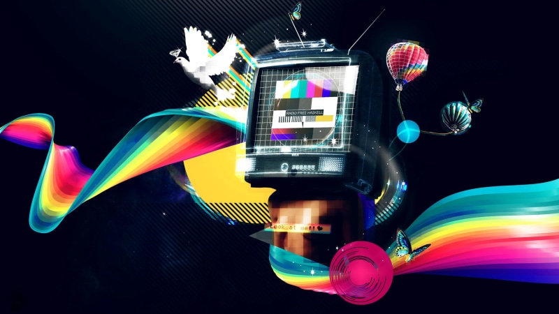 close-up, crt, long exposure, screen, studio shot, 2K, arts culture and entertainment, illuminated, illustration, glowing, tv, black background, space