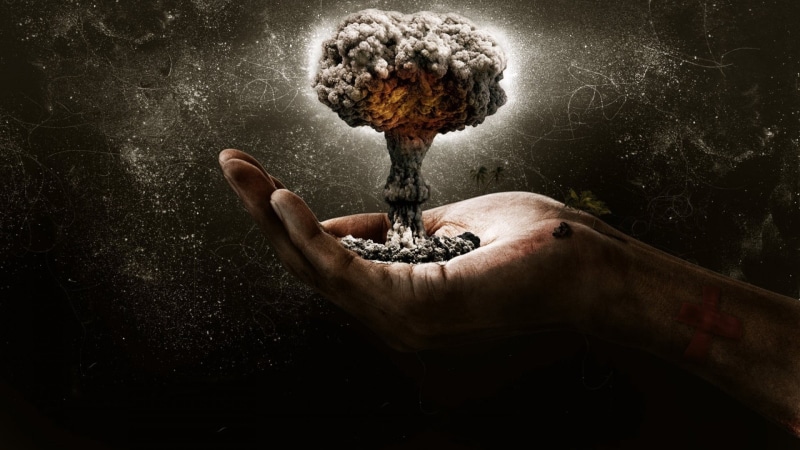 real people, atomic bomb, holding, flowering plant, 1080P, black background, studio shot, nature, plant, lifestyles, one person, ring, human body part