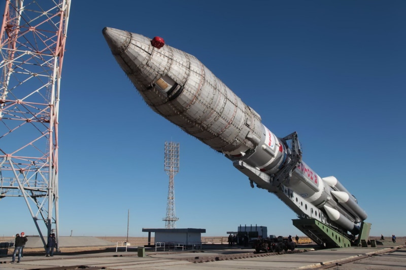 Kazakhstan, the carrier rocket proton-m, the satellite Sirius FM-6, 1080P, Baikonur, clear skies, spaceport