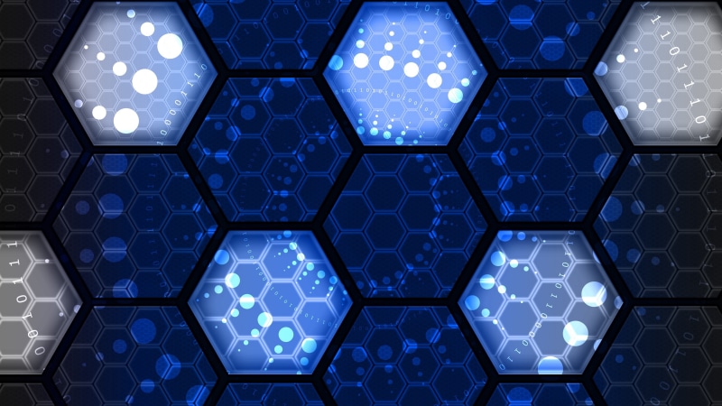 hexagon, abstract art, indoors, pattern, backgrounds, 4K, code, light - natural phenomenon, binary, design, symmetry, circle, close-up, geometry, technology