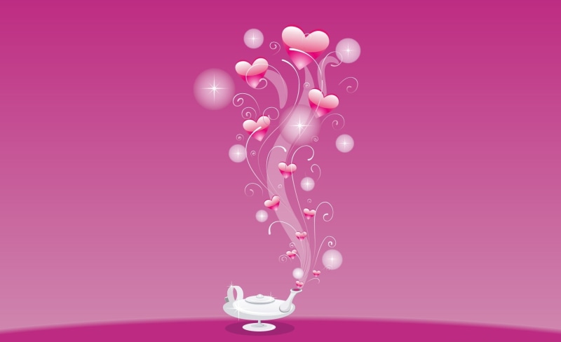 1080P, shape, science, magic, Valentines Day, Hearts, make a wish, Holidays, pink, magic lamp, colored background, Lamp, bright, illustration, purple