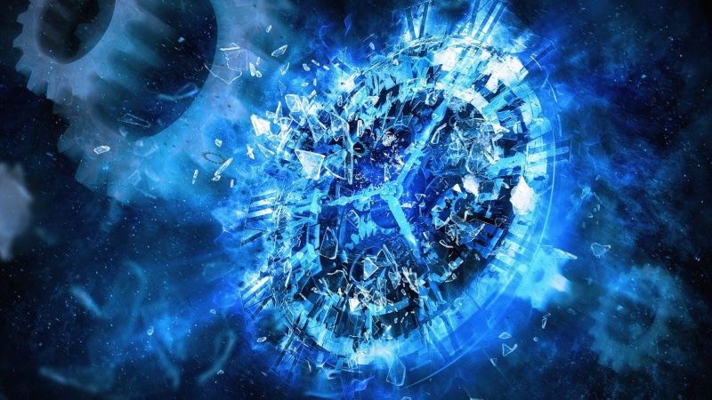gears, digital art, time, broken glass, clocks, 1080P, shattered