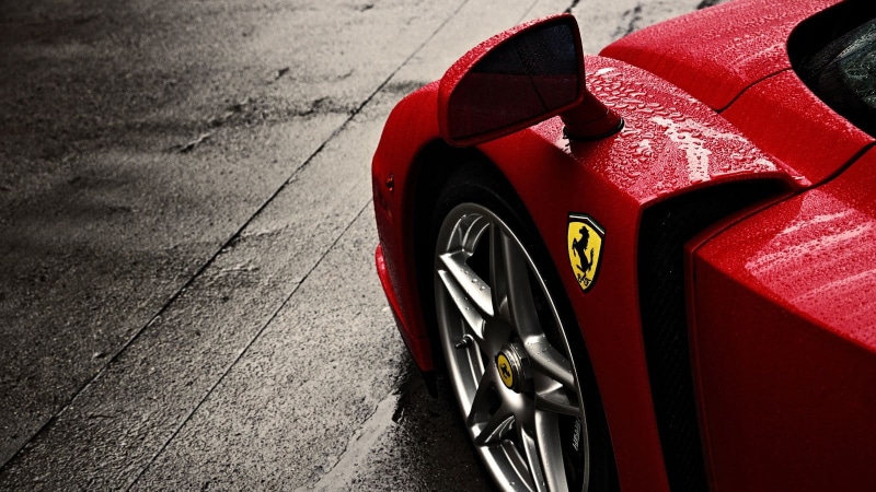 motor vehicle, close-up, safety, Ferrari Enzo, car, transportation, Ferrari, warning sign, communication, street, water drops, day, 720P, sign, high angle view