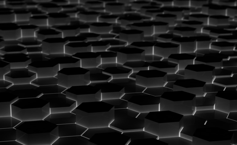 Hexagons, in a row, Artistic, focus on foreground, indoors, design, shape, close-up, steel, stainless steel, grid, Black, geometric shape, Abstract, science