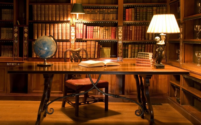 table backgrounds, globe, lamp, books, cabinet, 4K, Download 3840x2400 cabinet, library, book