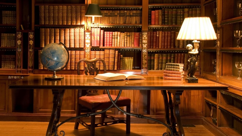 cabinet, indoors, home office, globe, library, studying, 4K, book, shelf, literature, education, seat, lighting equipment, desk, lamp, light, hardcover book