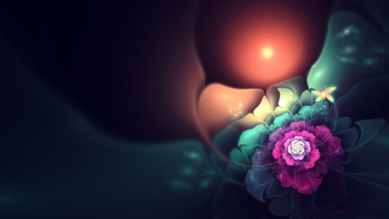 purple, digital, illuminated, psychedelic, plant, green, pink color, vulnerability, flowering plant, human hand, human body part, softness, glowing, fractal flowers