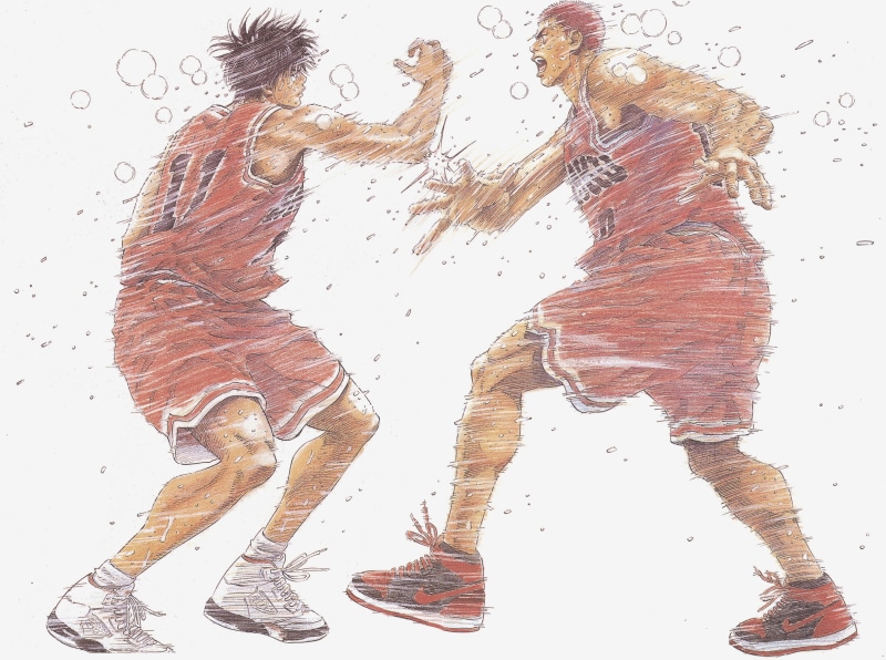 full length, real people, people, digital composite, shoe, young adult, indoors, togetherness, white background, Slam Dunk, 4K, basketball, men, Sakuragi Hanamichi