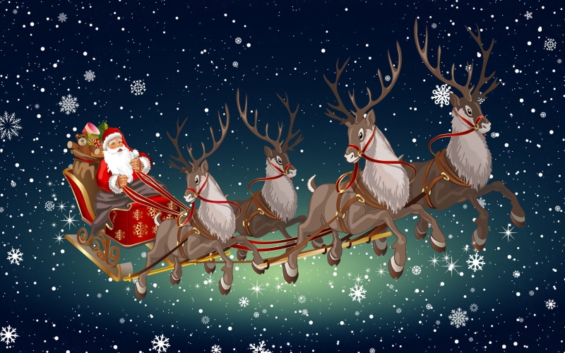 reindeer, cold temperature, Santa, celebration, ribbon, greeting, sky, backgrounds, Minimalism, Sleigh, december, Santa Claus, new Years Eve, season, nature