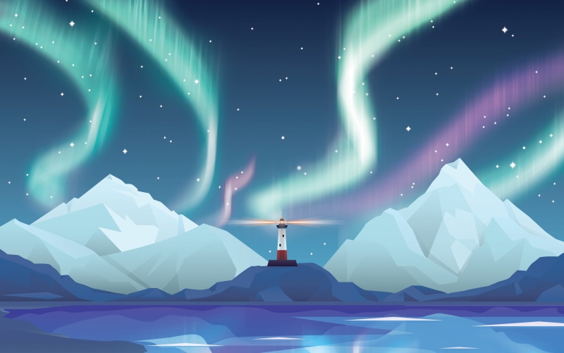 4K, flat design, Others, aurora, lighthouse