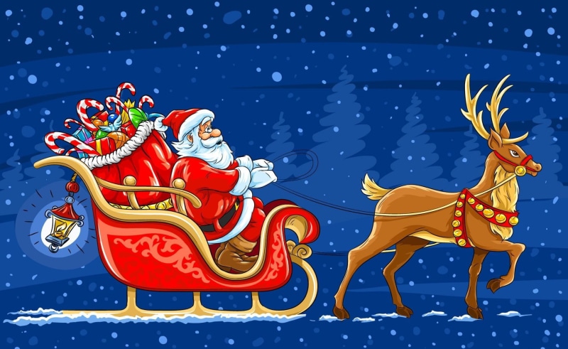 santa, new, postcard, gifts, sleigh, reindeer, christmas, claus, year, 1080P, new year