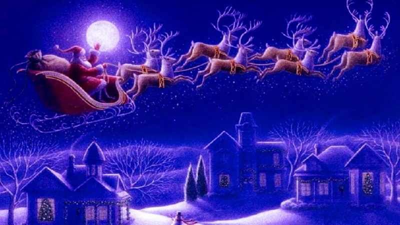 reindeer, sleigh, greeting card, 1080P, christmas, santa claus, celebration