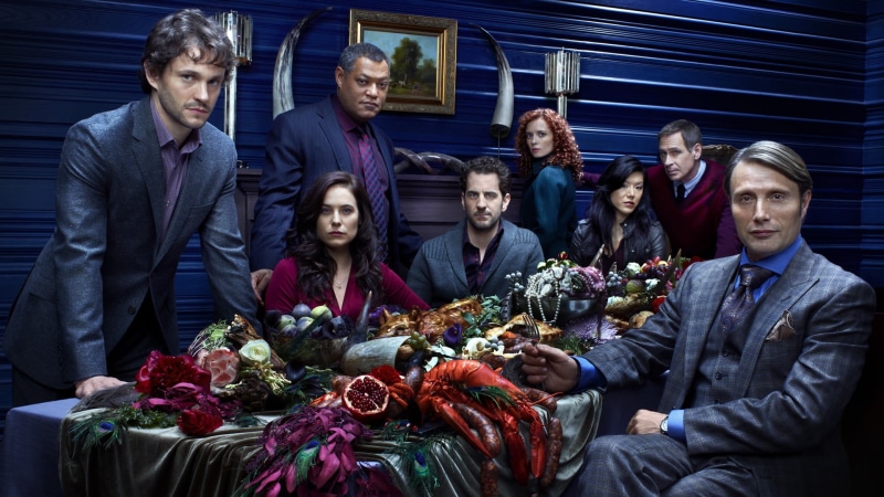 show, emotion, adult, women, young men, TV, three quarter length, group of people, people, mid adult men, Hannibal, indoors, standing, males, clothing