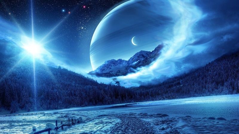 planet, 1080P, blue, winter, fantasy art, mountain, freezing, fantasy landscape
