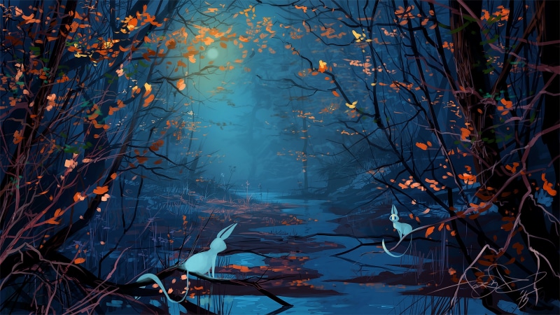 fantasy art, illustration, nature, creek, fantasy forest, woodland, tree, 4K, drawing, forest, fairytale, fairytale land, darkness