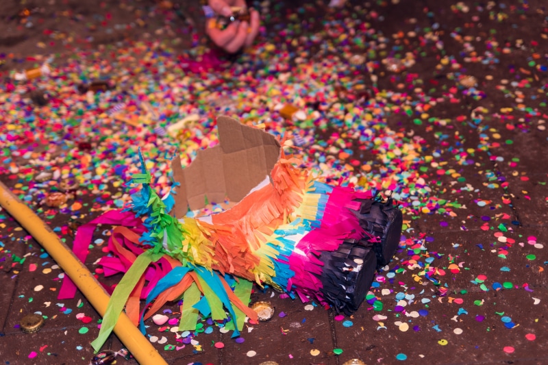 vibrant color, opening, colorful, creativity, large group of objects, open, pencil shavings, messy, still life, piñata, pencil, close-up, confetti, focus on foreground