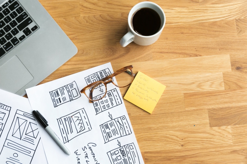 Creative, Business, high angle view, 4K, Computer, wireframes, s, Graphic Design, connection, cup, photo, Desk, Ecommerce, Drawing, wireless technology