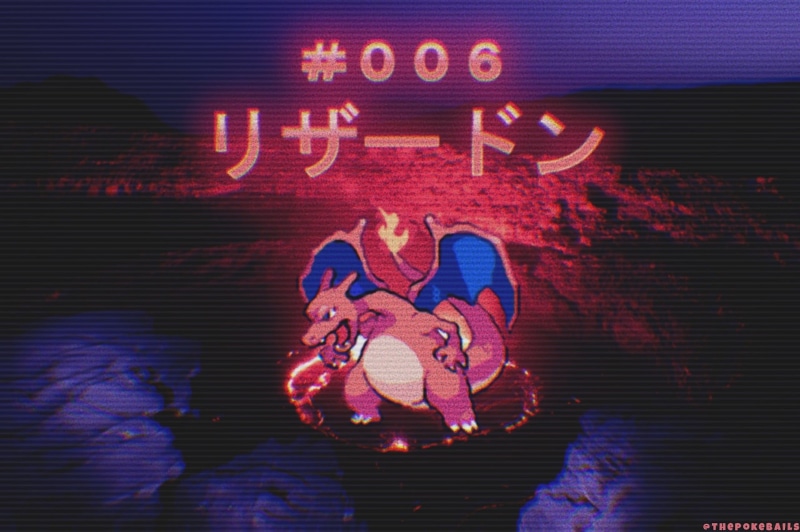 Pokémon, volcano, Charizard, Pokemon Go, fire, 2K, Rizaadon, dragon, katakana, Japanese, rocks, landscape, vaporwave