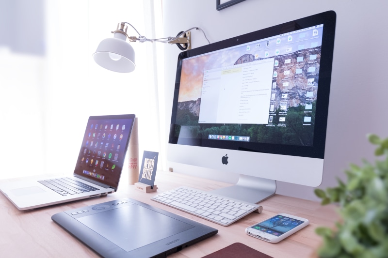 day, technology, desktop pc, laptop, internet, silver, macbook, school, computer, e, computer Monitor, book, electric lamp, beside, desk, computer equipment
