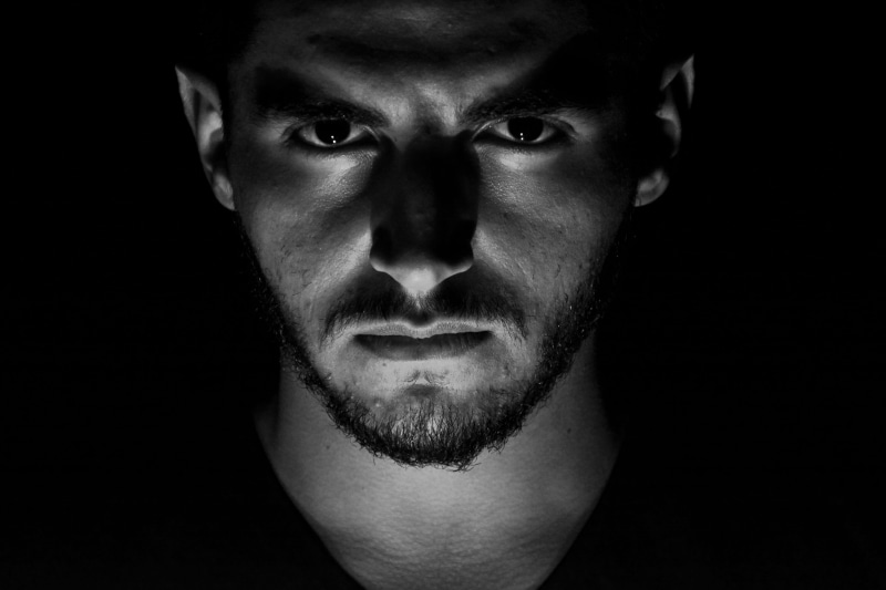 contemplation, close-up, human face, beard, mid adult, fort, moustache, adults only, boy, front view, people, photo, one man only, dark, black background