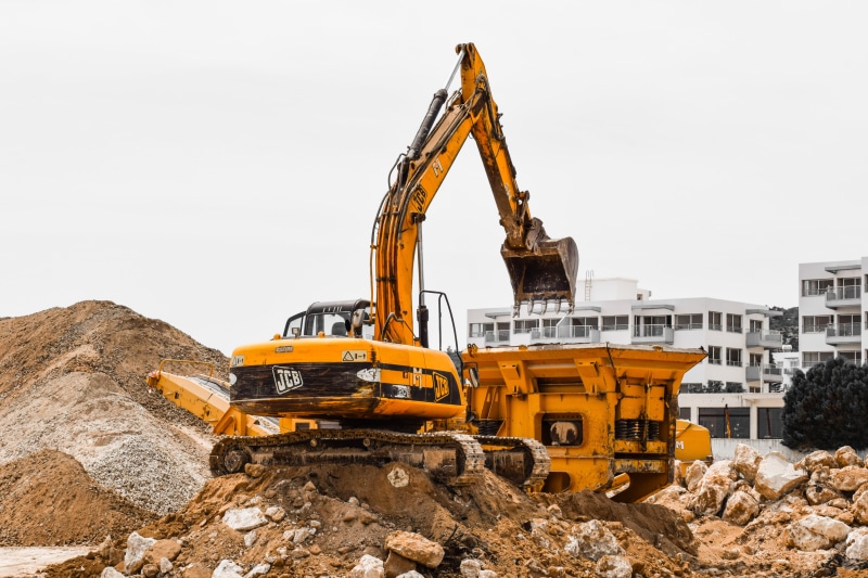 5K, construction site, sky, heavy machines, construction industry, machinery, crusher, quarry, construction vehicle, equipment, gravel, development, industry