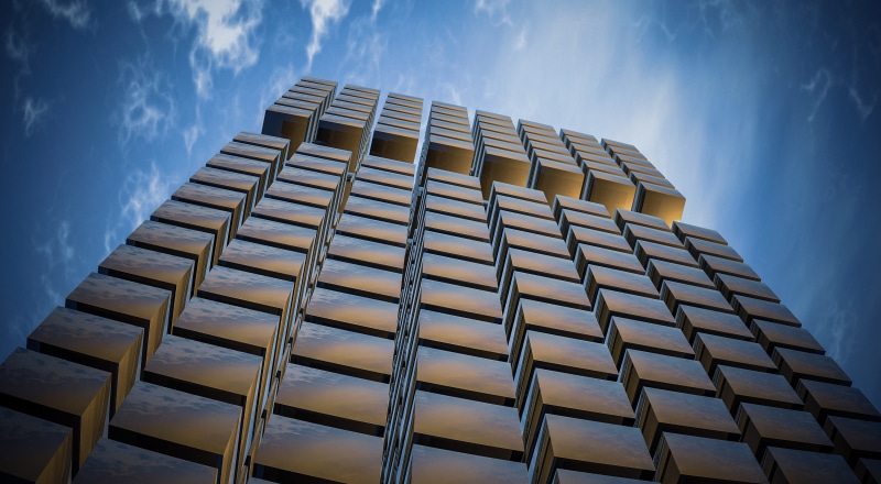 no people, architecture, 3d-model, computer graphics, window, office, outdoors, skyscraper, blue, metallic, photography, office building exterior, low