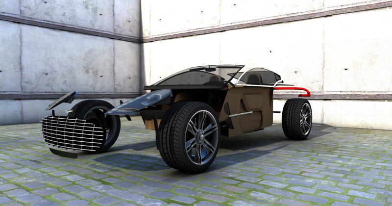 3d visualization, shadow, land vehicle, sports car, day, 2K, rendering, built structure, machine, wall, aston, car, computer graphics, parts, wall - building feature
