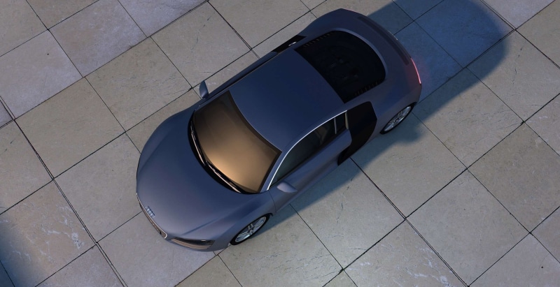 tiled floor, audi, sun reflections, metallic, day, no people, architecture, flooring, automobile, 3d visualization, technology, racing car, reflection