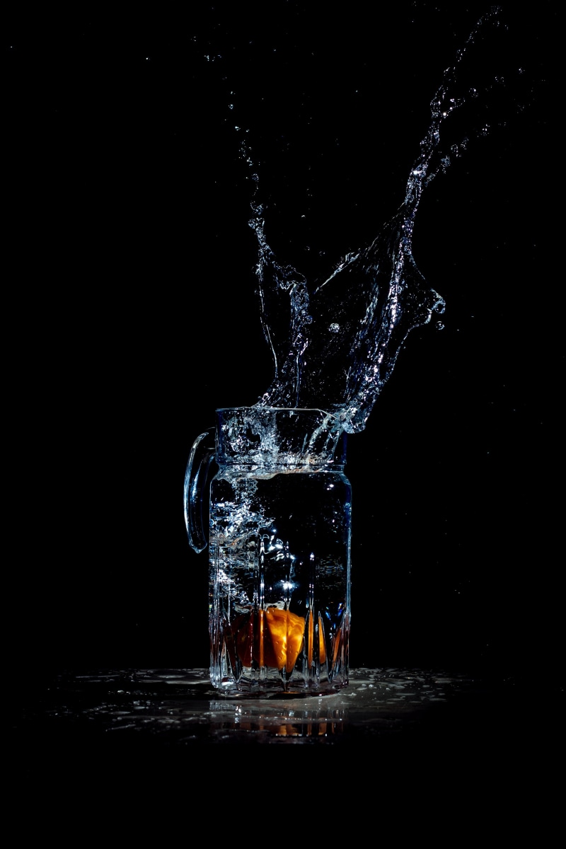 refreshment, indoors, drink, transparent, copy space, splashing, no people, household equipment, nature, water splash, black background, splash water, food and drink