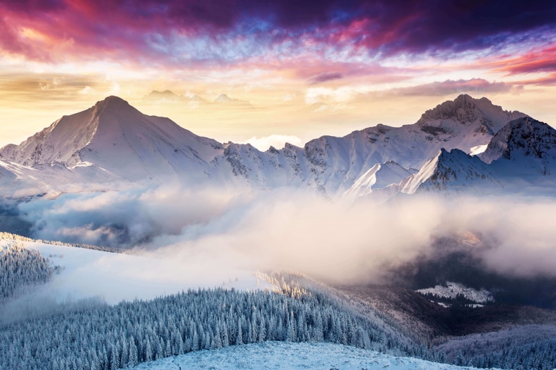 4K, 4K, Mountains, Clouds, Stock, Microsoft Surface Studio, Winter, Landscape, Forest