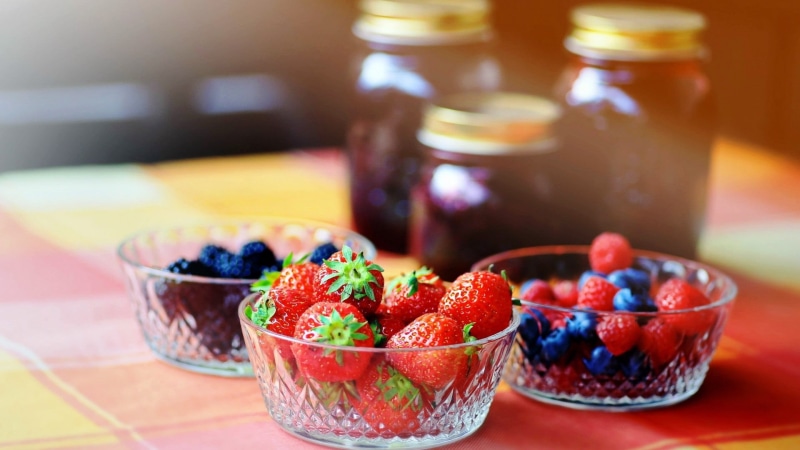 food and drink, berry fruit, drink, refreshment, raspberries, container, bowl, 1080P, focus on foreground, blueberries, summer, strawberry, food, fruit