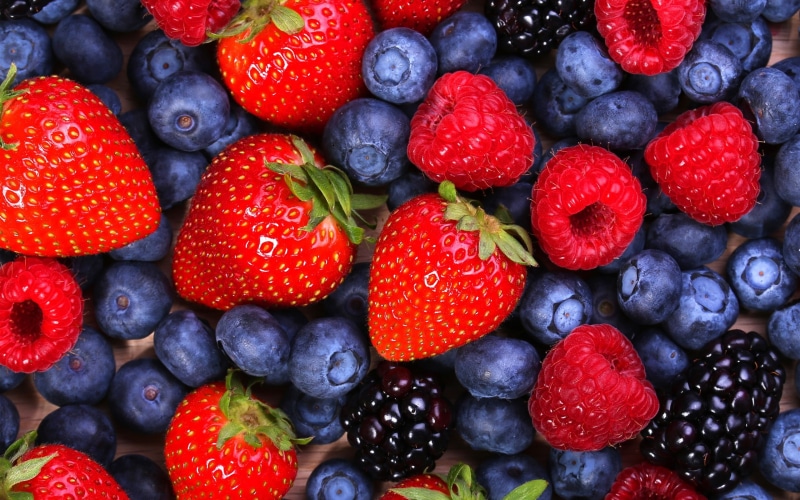 Blueberries, Raspberries, Blackberries, Fruits, 2K, Strawberries