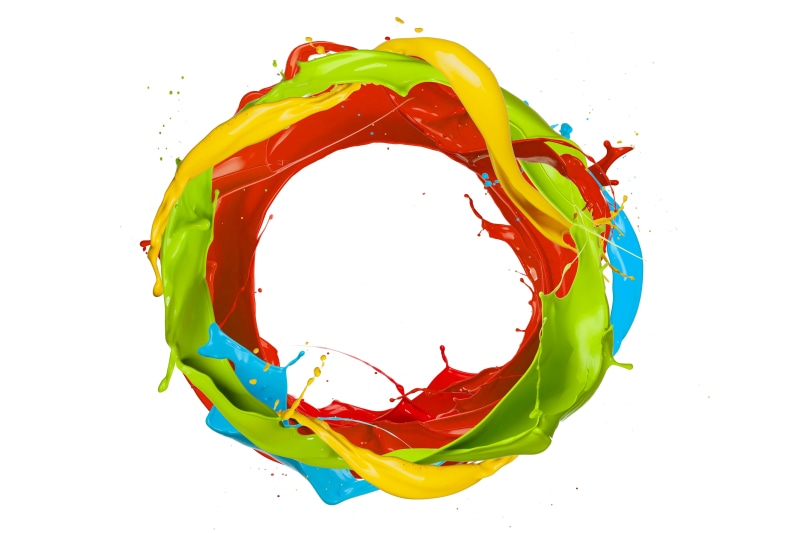 paint, food, multi Colored, splashing, liquid, blob, close-up, wreath, drop, art, studio shot, still life, ring, splattered, backgrounds, no people, wet