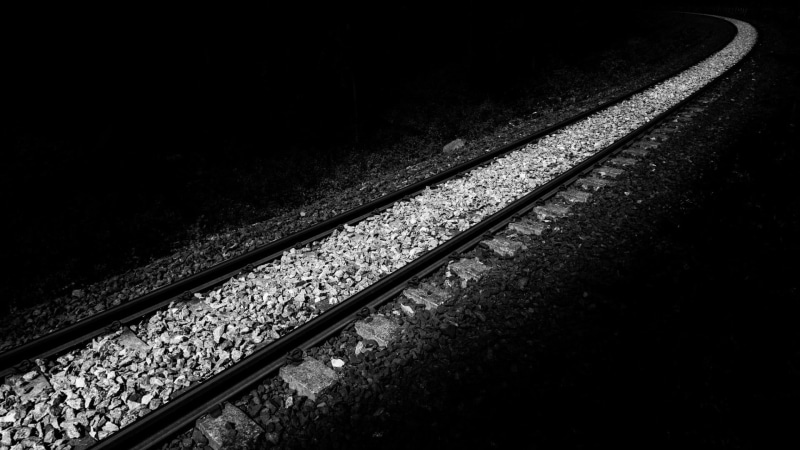 1080P, stone - object, monochrome, train, no people, dark, railway, solid, black background, simple, sunlight, outdoors, track, minimalism, long, travel
