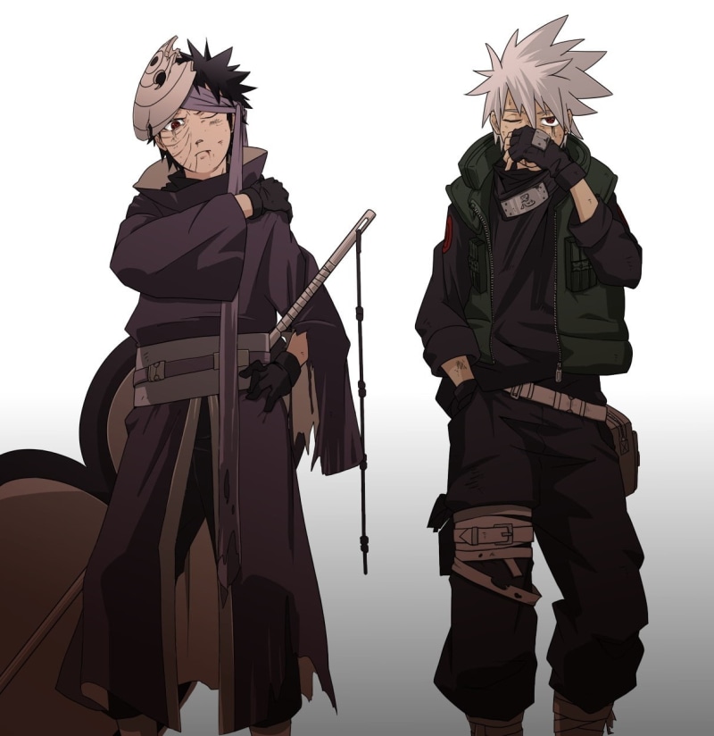 480P, Naruto Shippuuden, artwork, Nohara Rin, Hatake Kakashi, anime boys, Sharingan, Uchiha Obito