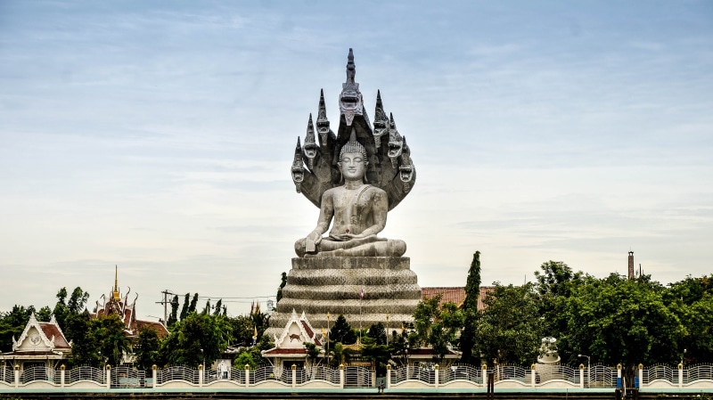 architecture, tree, design, plant, religious, ancient, outdoors, statue, color, hand, religion, old, image, zen, built structure, big, bangkok, stone, art and craft