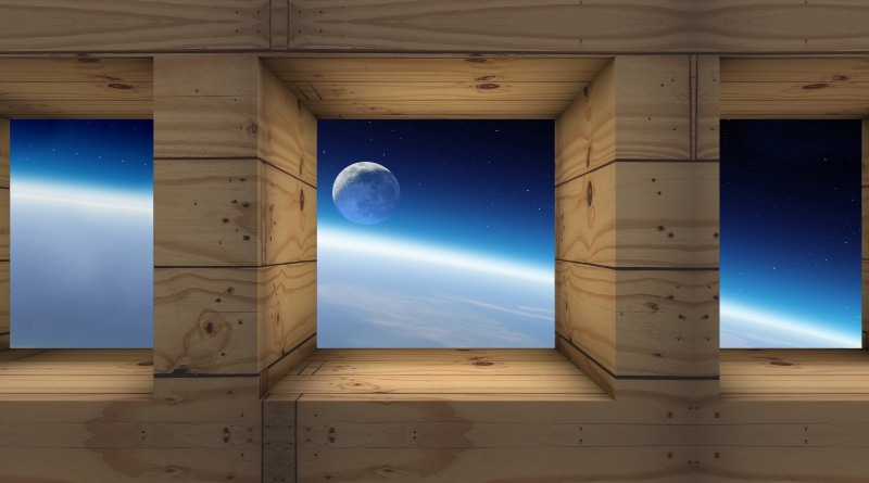 star - space, 5K, low angle view, scenics - nature, Wooden, window, wood - material, blue, Space, Stars, architecture, Earth, architectural column, galaxy