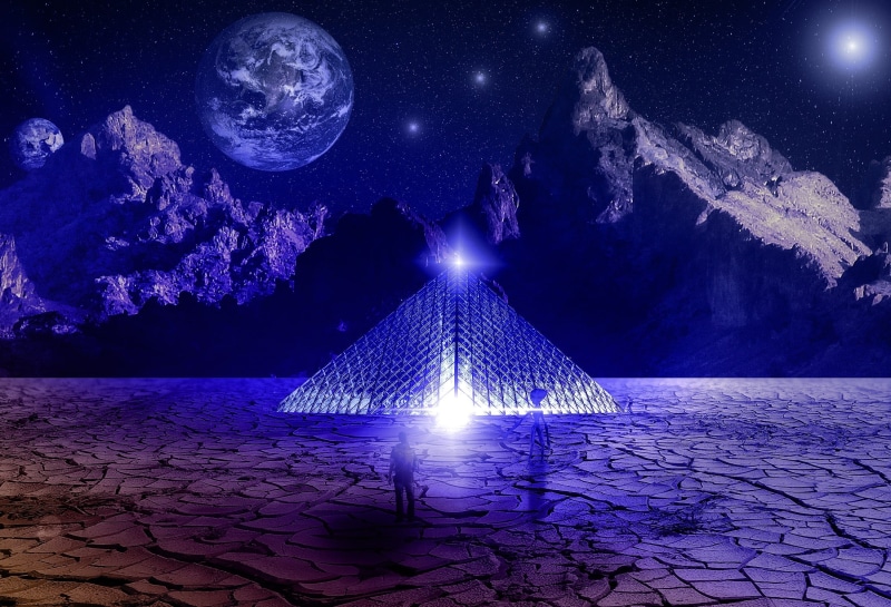 galaxy, no people, scenics - nature, desert, cosmos, fantasy, stars, full moon, ufo, flying, astronaut, blue, saucer, technology, lighting equipment, earth