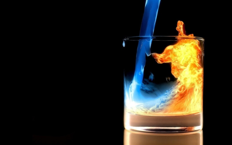 copy space, burning, close-up, orange color, drinking glass, food and drink, abstract, refreshment, 720P, black background, digital art, no people, clear