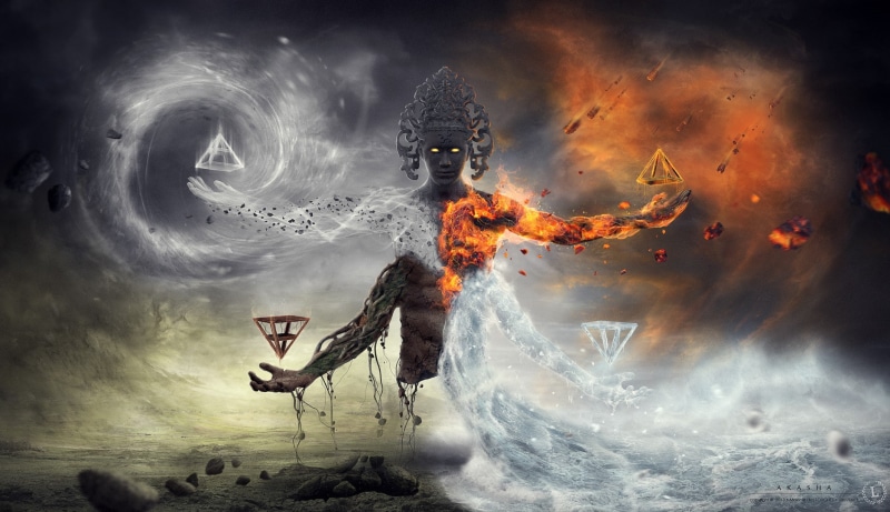 meteors, Earth, pyramid, wind, digital art, air, 720P, sea, elements, water, rock, fire, four elements
