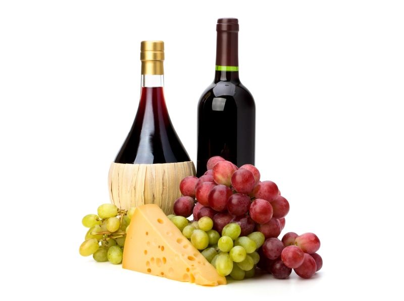 grapes, bottles, 4K, red, wine, bottle, cheese