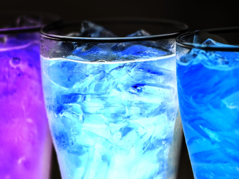 colorful, drinking glass, household equipment, liquid, ice cubes, liquor, lighted, three, no people, cold drink, indoors, drinking, 4K, cocktail, close-up
